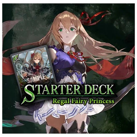 Imagem promocional de jogo de cartas com personagem feminina e texto STARTER DECK Regal Fairy Princess