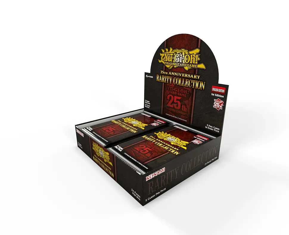 Caixa de exposição com pacotes de cartas Yu-Gi-Oh! 25th Anniversary Rarity Collection