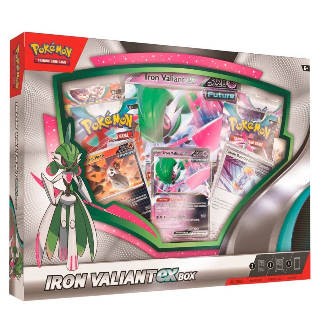 Caixa de cartas Pokémon Iron Valiant ex box com cartas visíveis