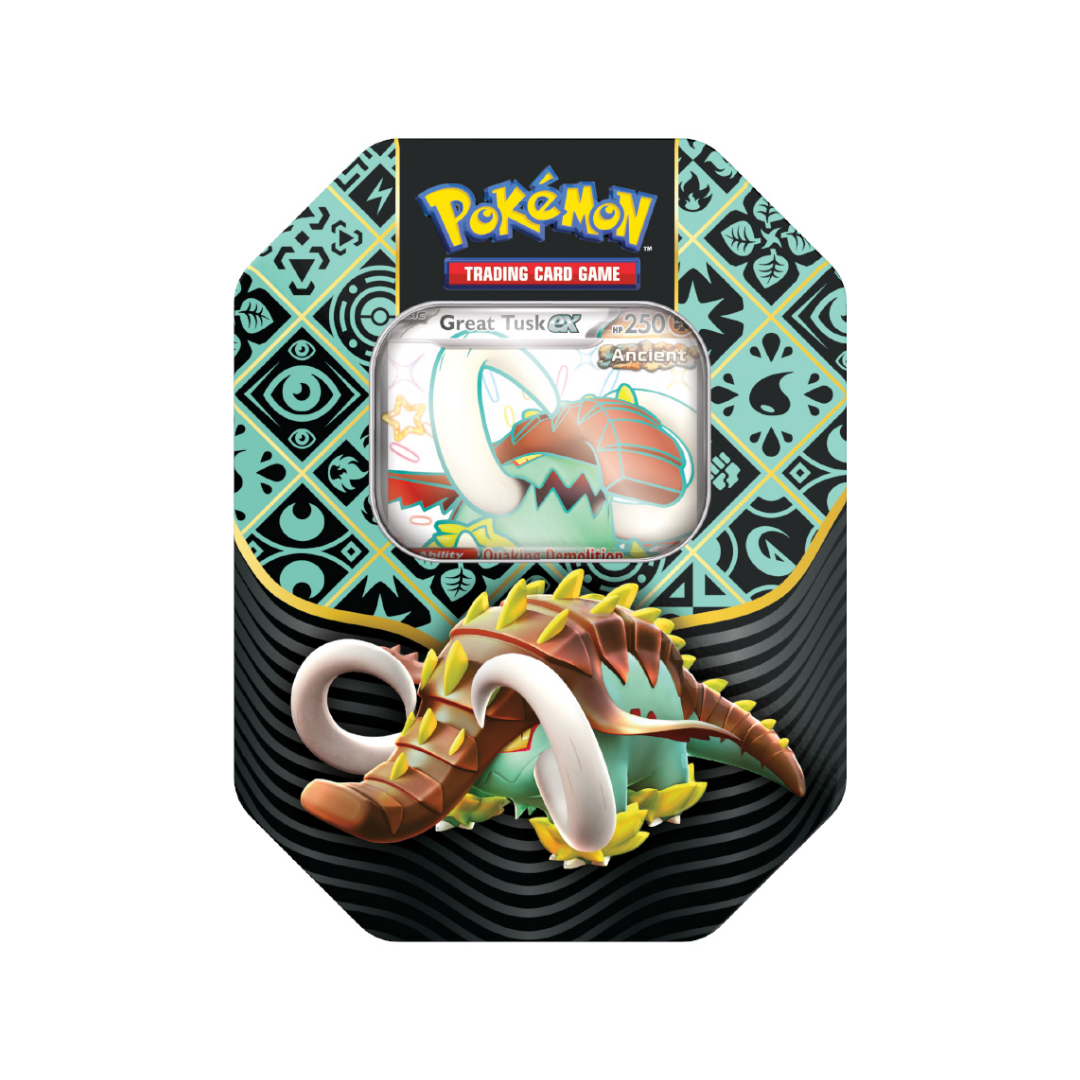 Figura colecionável Pokémon Great Tusk EX em embalagem decorativa