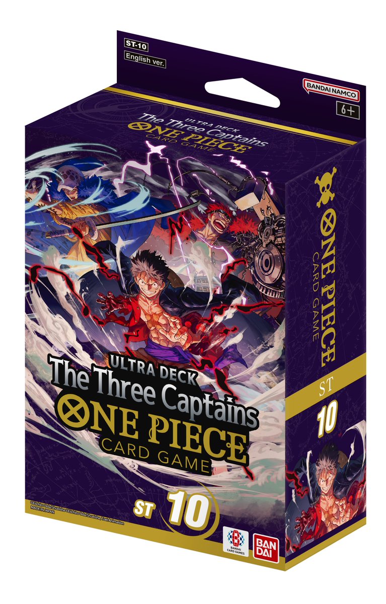Pacote de cartas The Three Captains ONE PIECE CARD GAME roxo com personagens e texto