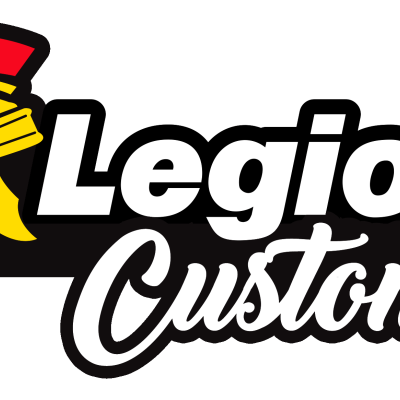 Logótipo Legion Customs com capacete romano estilizado