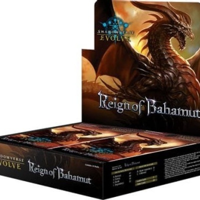 Caixa de cartas SHADOWVERSE EVOLVE REIGN OF BAHAMUT com dragão e design escuro