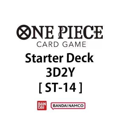 Logotipo e texto do jogo de cartas ONE PIECE CARD GAME Starter Deck 3D2Y [ST-14] com logotipos da BANDAI e BANDAI NAMCO.