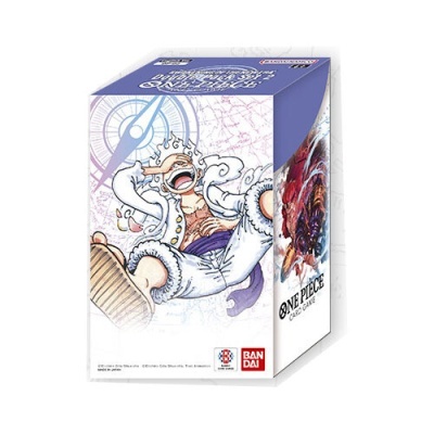Caixa de jogo de cartas One Piece com ilustração de personagem animado e logótipo Bandai