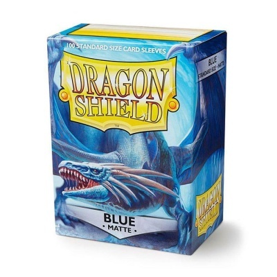 Caixa azul com protetores para cartas DRAGON SHIELD e ilustração de dragão