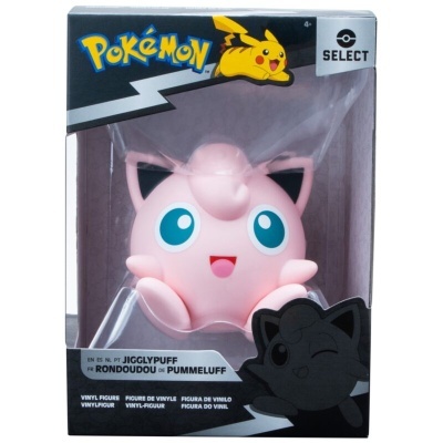 Figura de vinil Pokémon Jigglypuff rosa claro em embalagem transparente com texto