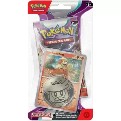 Pack de cartas Pokémon com carta Growlithe e moeda metálica prateada