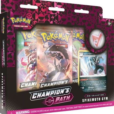 Embalagem Pokémon Trading Card Game Champion's Path com cartas e carta Galarian Obstagoon visível