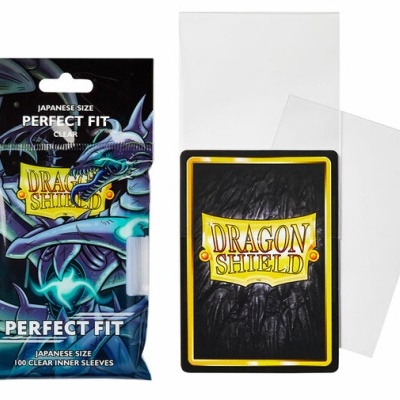 Pacote e cobertura para cartas Dragon Shield com textos e cores distintas.