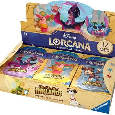 Caixa de packs do jogo de cartas Disney Lorcana Into the Inklands para crianças a partir dos 8 anos
