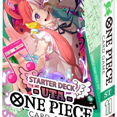 Embalagem do jogo de cartas One Piece Card Game, Starter Deck Uta, com personagem feminina desenhada