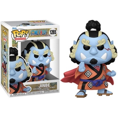 Figura Vinil Pop! Jinbe 1265 da série One Piece com pele azul e kimono laranja
