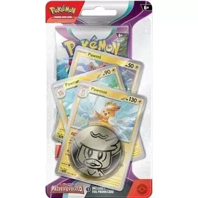 Cartas Pokémon com embalagem plástica e imagem de Pawmo.