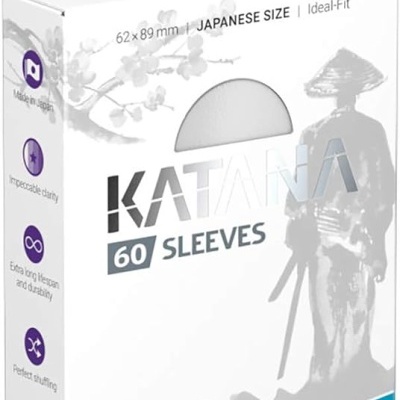 Embalagem branca Katana 60 sleeves proteção cartas Ultimate Guard com imagem samurai cinza