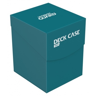 Caixa verde-azulada para cartas com texto Ultimate Guard e Deck Case 100+
