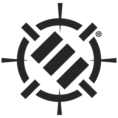 Logótipo preto com círculo, barras e símbolo ® em fundo branco