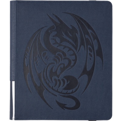 Capa azul escura de caderno com desenho de dragão preto