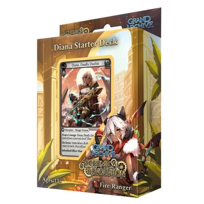 Caixa de jogo Diana Starter Deck Grand Archive Alchemy Evolution com cartão de personagem visível