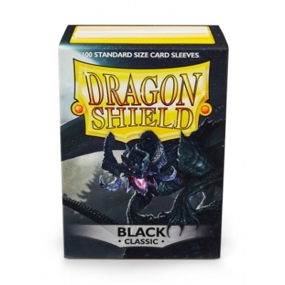 Caixa DRAGON SHIELD para cartas, preta com ilustração de dragão e texto em amarelo
