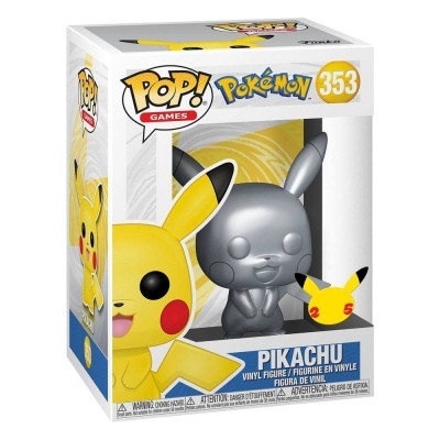 Figura de vinil Pop! Games Pokémon Pikachu cinza metálica na embalagem