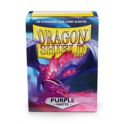 Caixa de sleeves para cartas Dragon Shield roxo matte com ilustração de dragão