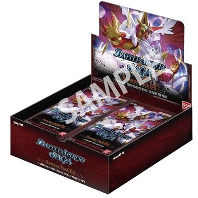 Embalagem aberta de booster packs de cartas Battle Spirits Saga com ilustração colorida