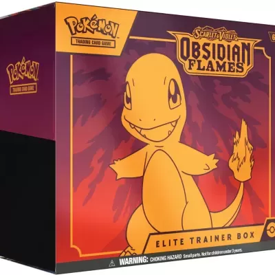 Caixa Pokémon Scarlet Violet Obsidian Flames Elite Trainer Box com Charmander laranja