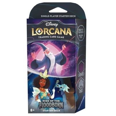 Caixa do jogo de cartas Disney Lorcana com personagens animados e texto informativo