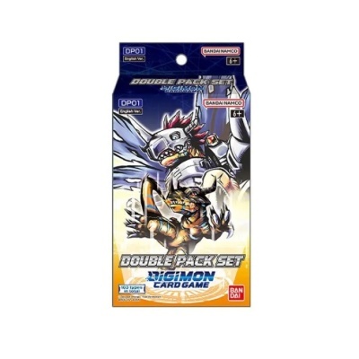 Pacote de cartas Digimon Card Game com ilustração colorida de Digimons, texto e etiquetas Bandai Namco.