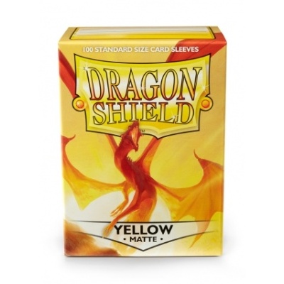 Embalagem Dragon Shield Yellow Matte para 100 sleeves, com dragão amarelo e vermelho