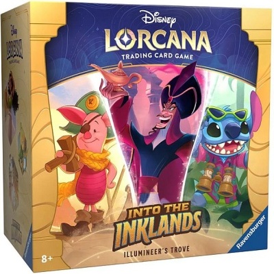 Caixa do jogo de cartas Disney LORCANA com personagens coloridos e texto INTO THE INKLANDS.