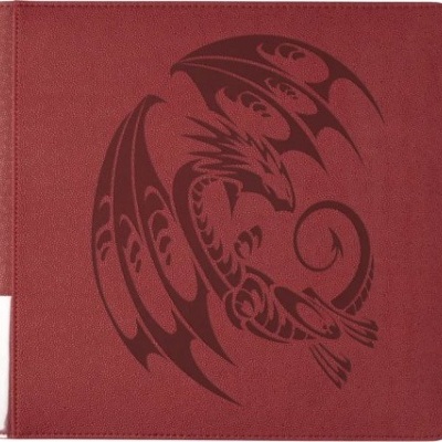 Capa de álbum de fotos vermelha com relevo de dragão estilizado