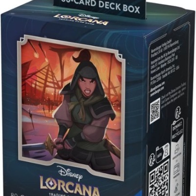 Caixa para baralho Disney Lorcana 80 cartas em azul escuro com personagem feminina e texto Ravensburger