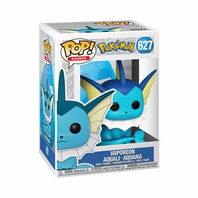 Funko Pop Vaporeon Pokémon em caixa branca e azul