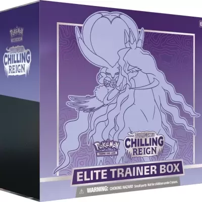 Caixa Pokémon Chilling Reign Elite Trainer Box roxa com desenho de Pokémon