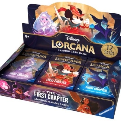 Expositor de cartas colecionáveis Disney Lorcana com arte de personagens Disney