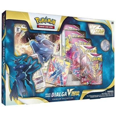 Caixa Pokémon Trading Card Game Dialga VStar com cartas, booster packs e moeda