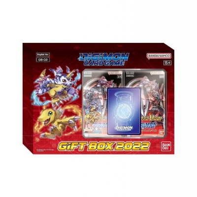 Pack Gift Box 2022 Digimon Card Game com cartas e personagens amarelo e azul