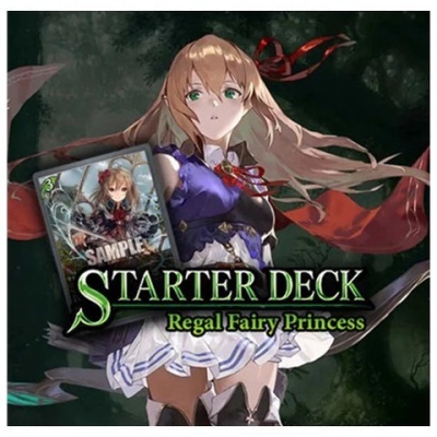 Imagem promocional de jogo de cartas com personagem feminina e texto STARTER DECK Regal Fairy Princess