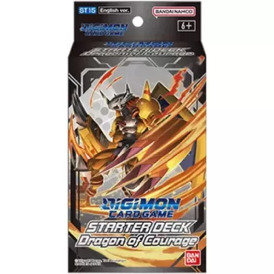 Pacote Digimon Card Game Starter Deck Dragon of Courage com personagem e textos visíveis