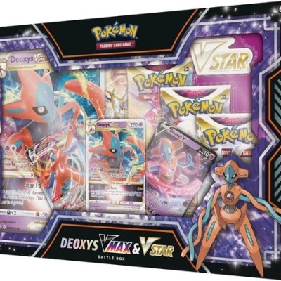 Caixa Pokémon Trading Card Game VStar com cartas Deoxys V e Deoxys VMAX