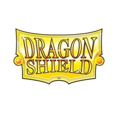 Logótipo DRAGON SHIELD em amarelo e dourado com brilho