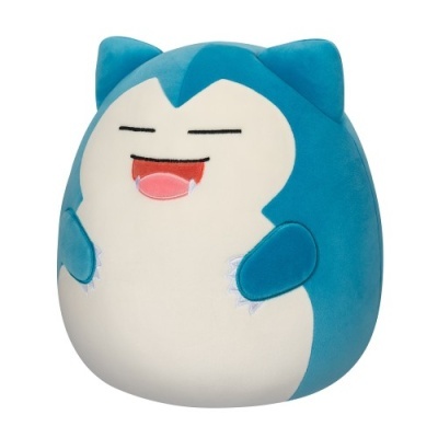 Pelúcia Snorlax azul e branca com expressão sorridente