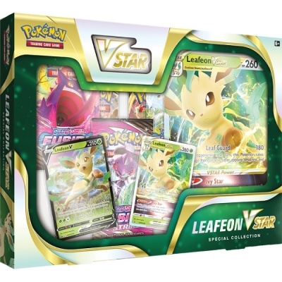 Pack colecionável Pokémon VSTAR Leafeon com cartas promocionais e embalagem colorida