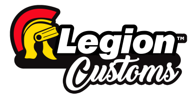 Logótipo Legion Customs com capacete romano estilizado