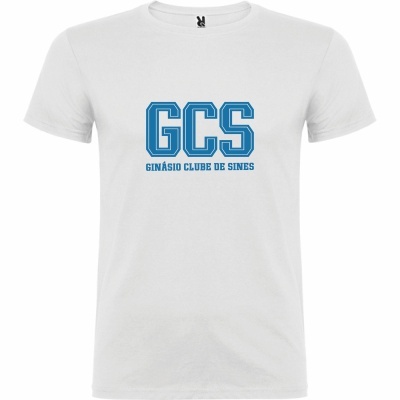 T-shirt branca com impressão azul GCS Ginásio Clube de Sines