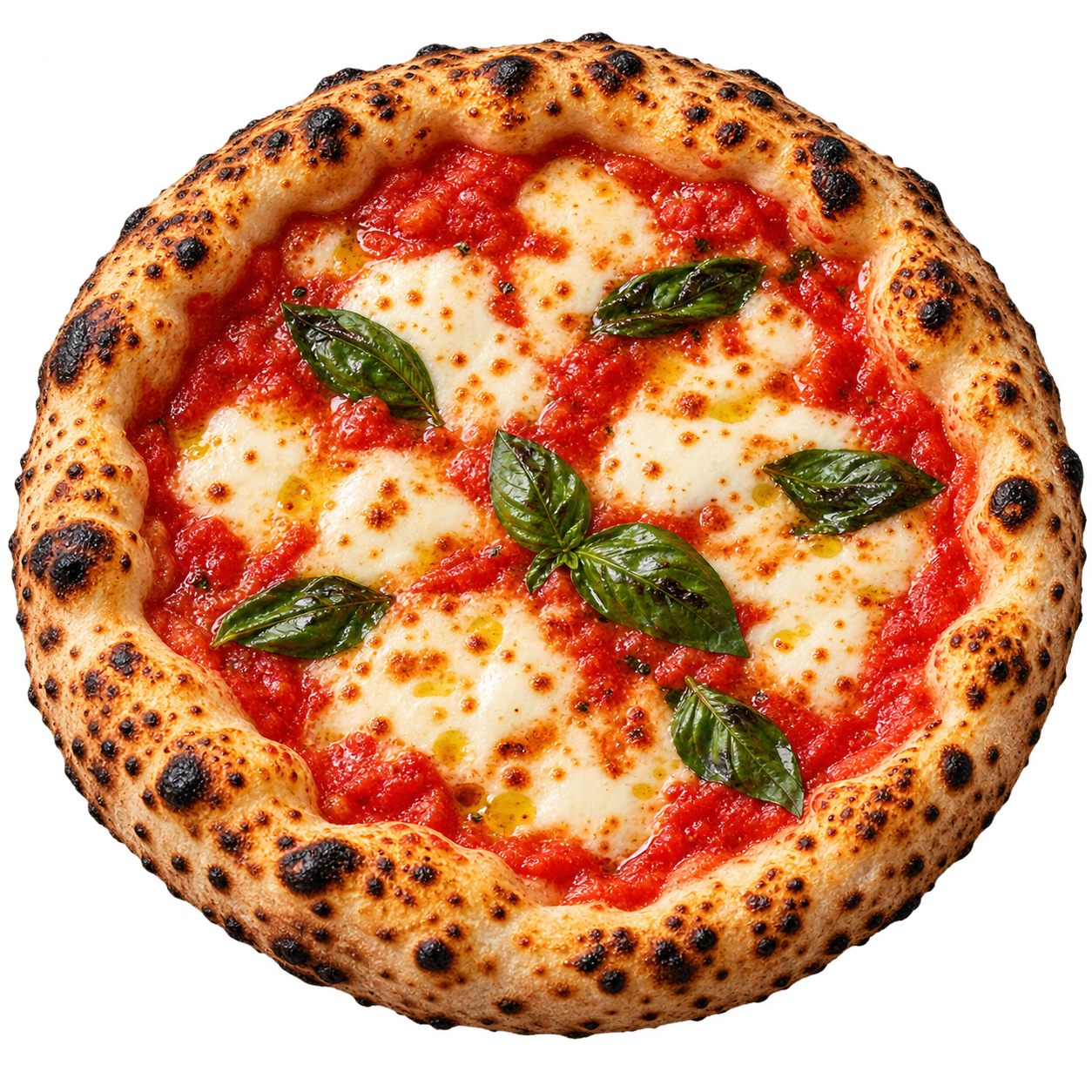 Pizza Margherita com queijo, molho de tomate e manjericão