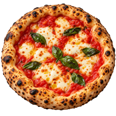 Pizza Margherita com queijo, molho de tomate e manjericão