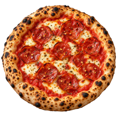 Pizza de pepperoni com borda tostada